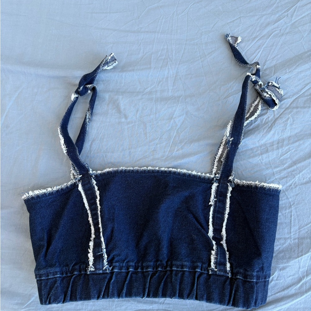 Zara Dark Blue Denim Crop Top